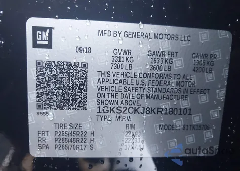 2019 GMC Yukon Denali from USA, damaged, VIN 1GKS2CKJ8KR180101